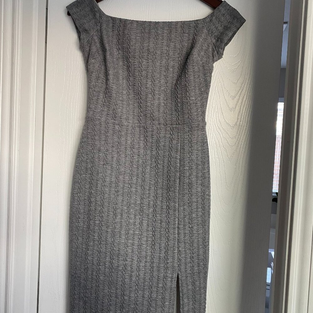 Ali & Jay Gray Stretch Sexy Square Neck Slit Sheath Womens Dress
